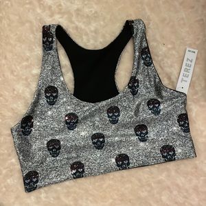 Cute & sparkly with skulls sports bra